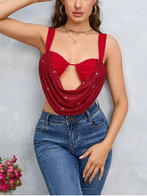 Red Bralette Rhinestone Cowl Crop Top